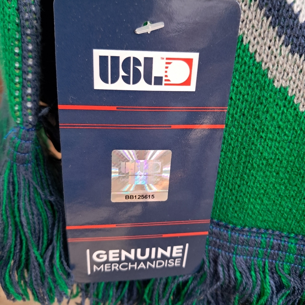 New OKC Energy FC Soccer Oklahoma City Knit Scarf Unisex Green Blue White Fringe - Picture 7 of 10
